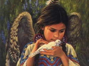 native american girl with dove