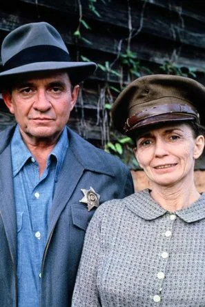 Johnny & June Carter Cash in a relaxed picture while on the set of 'Murder in Coweta County', 1983