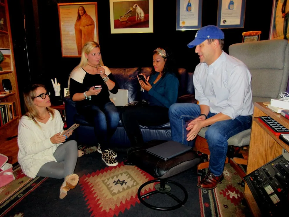 A recording break in the Airlift studio control room.