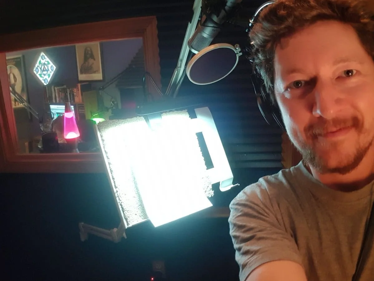 Toby Ricketts taking a selfie in the Airlift voiceover booth.